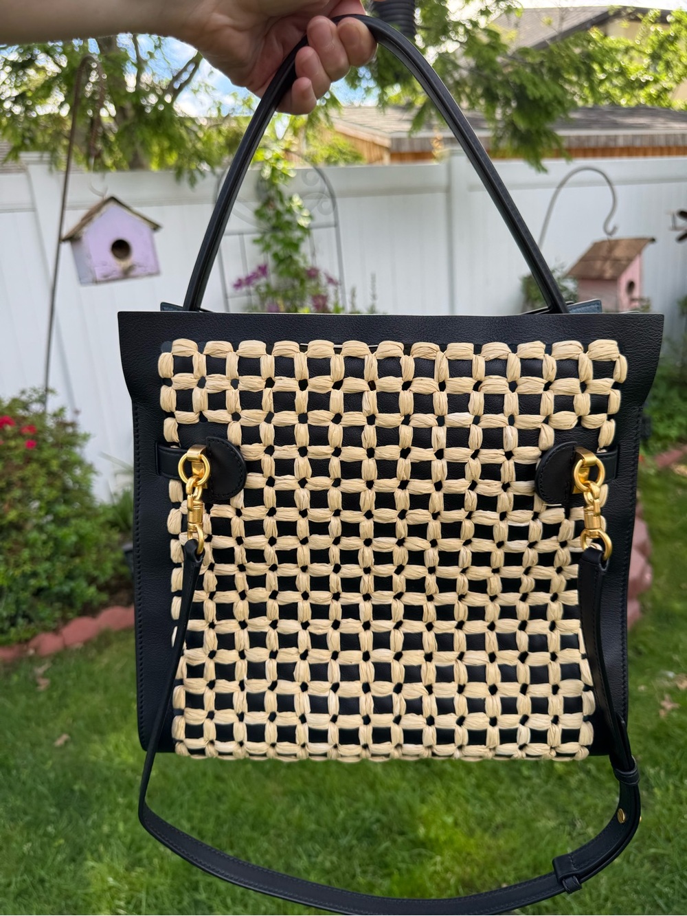 Tory Burch Lee Radziwill Raffia Punch Double Bag - Picture 2 of 15